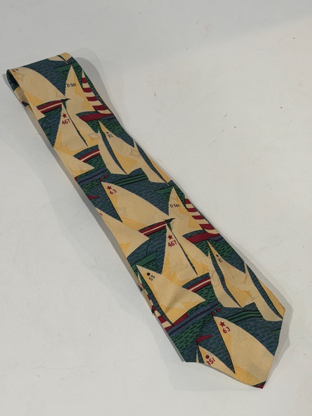 Polo by Ralph Lauren Cream Tie with Green & Red Sailboat Motif